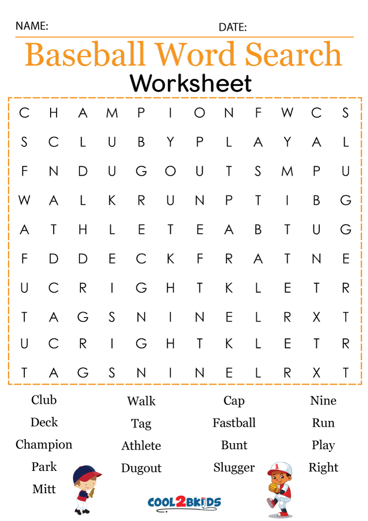 Printable Baseball Word Search Cool2bKids