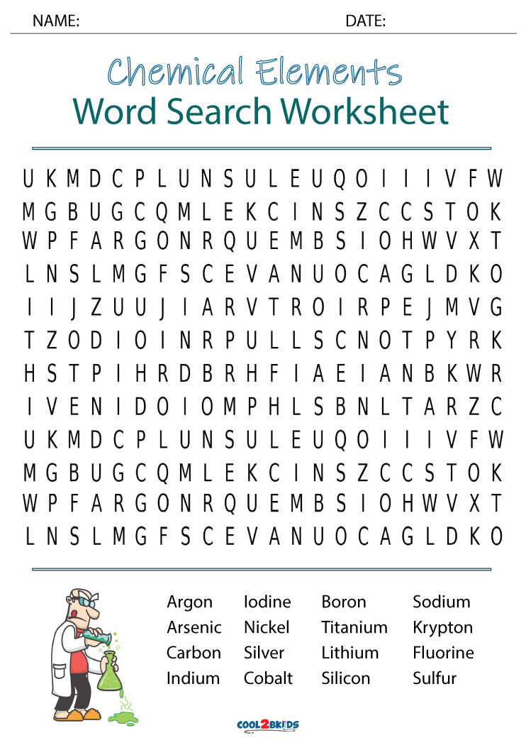 Printable Element Word Search Cool2bkids - Gambaran