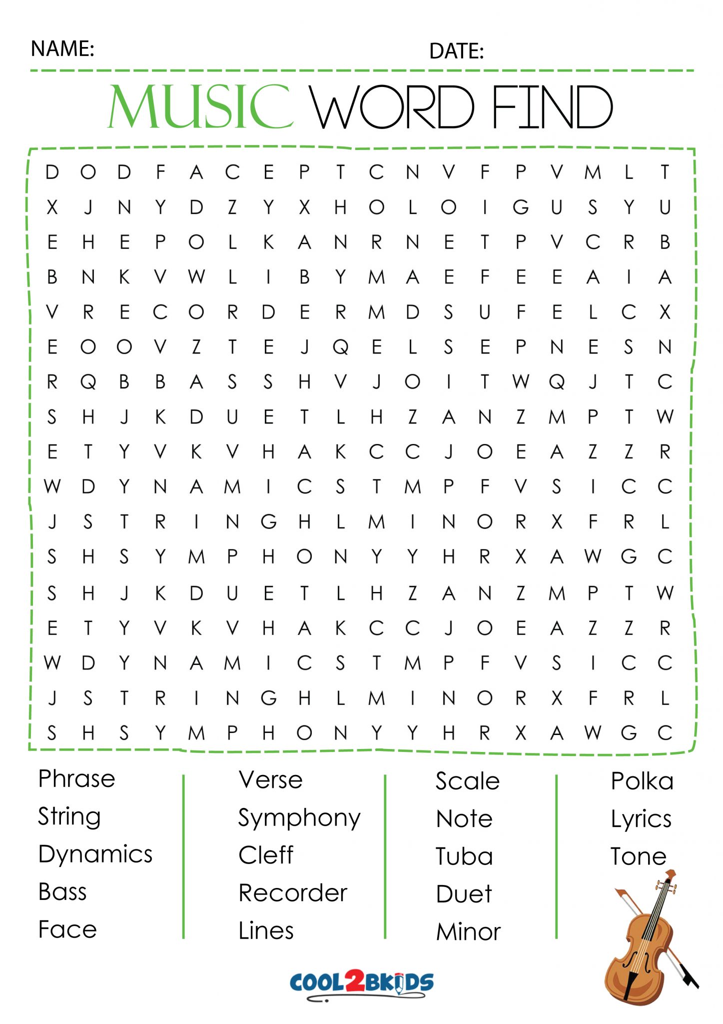 Printable Music Word Search Cool2bKids