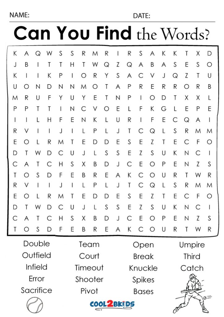 Printable Baseball Word Search Cool2bKids