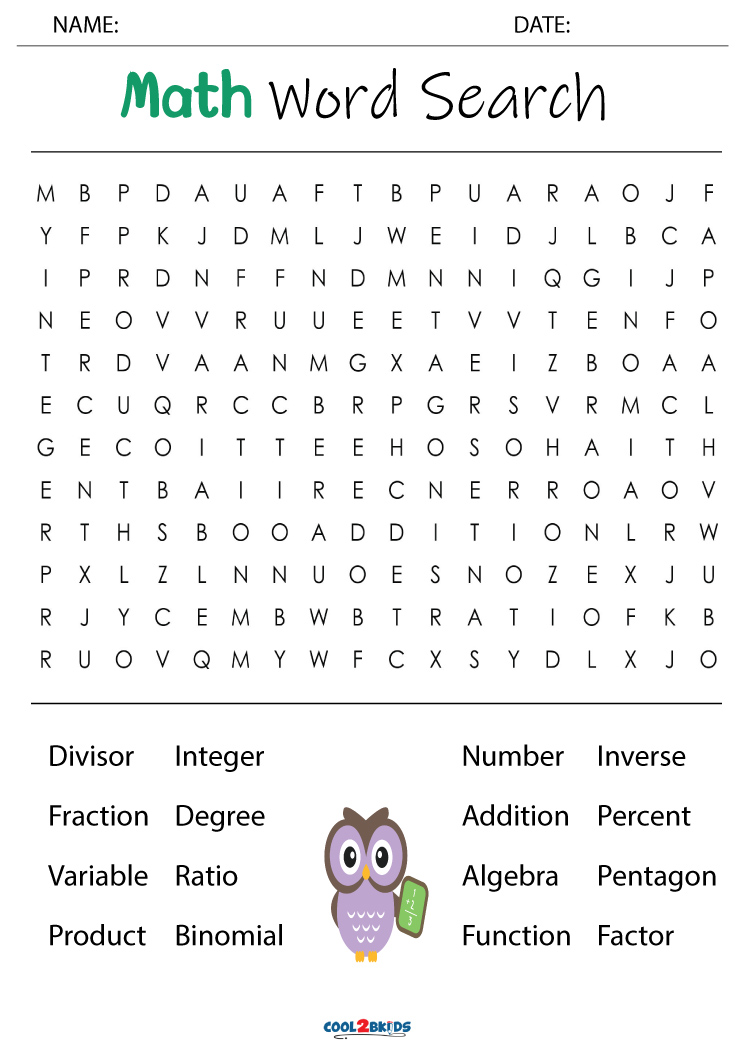 Math Word Search Puzzles Printable