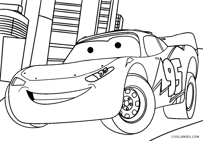 Desenhos para colorir de carros: o relâmpago mcqueen na garagem  