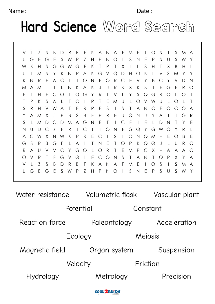 Printable Science Word Search - Cool2bKids