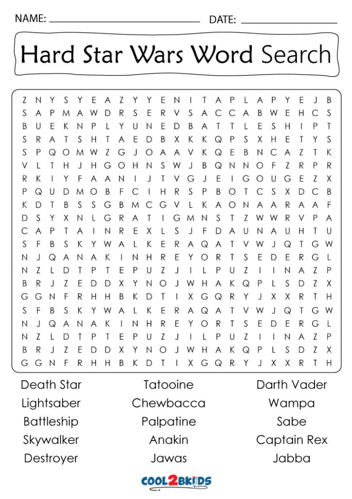 Printable Star Wars Word Search Cool2bKids