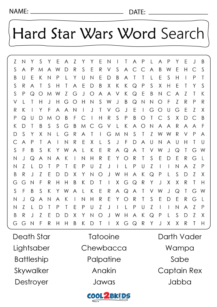 star wars word search cool2bkids