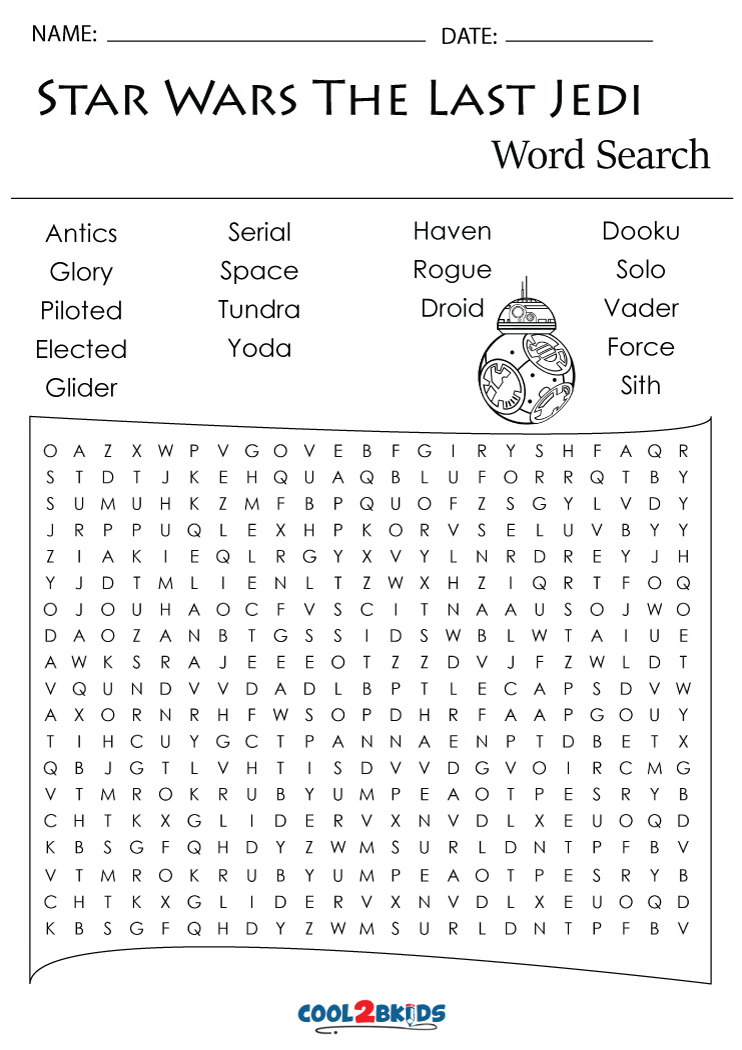 Printable Star Wars Word Search Cool2bKids