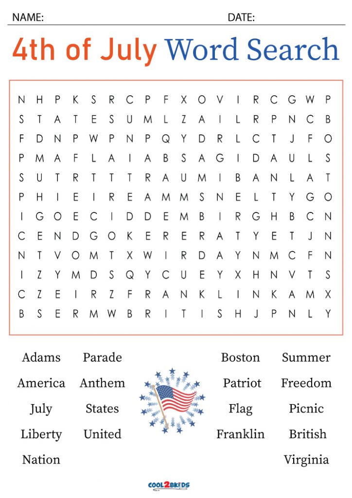 Printable 4th of July Word Search Cool2bKids