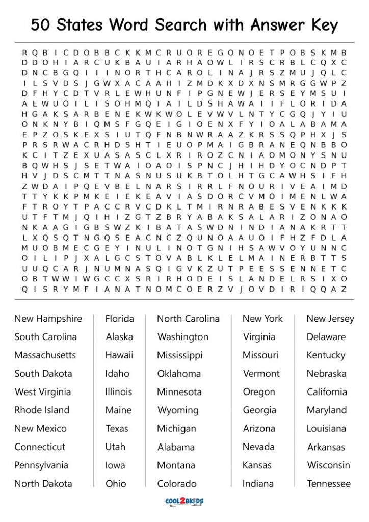 50 States Word Search | Cool2bKids