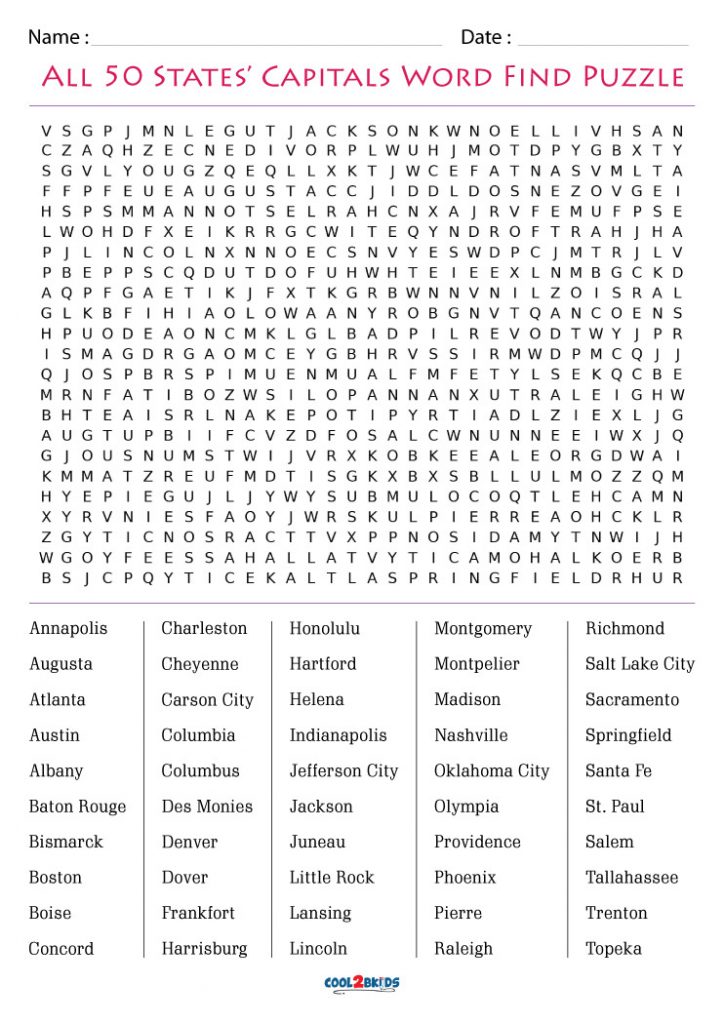 50 States Word Search