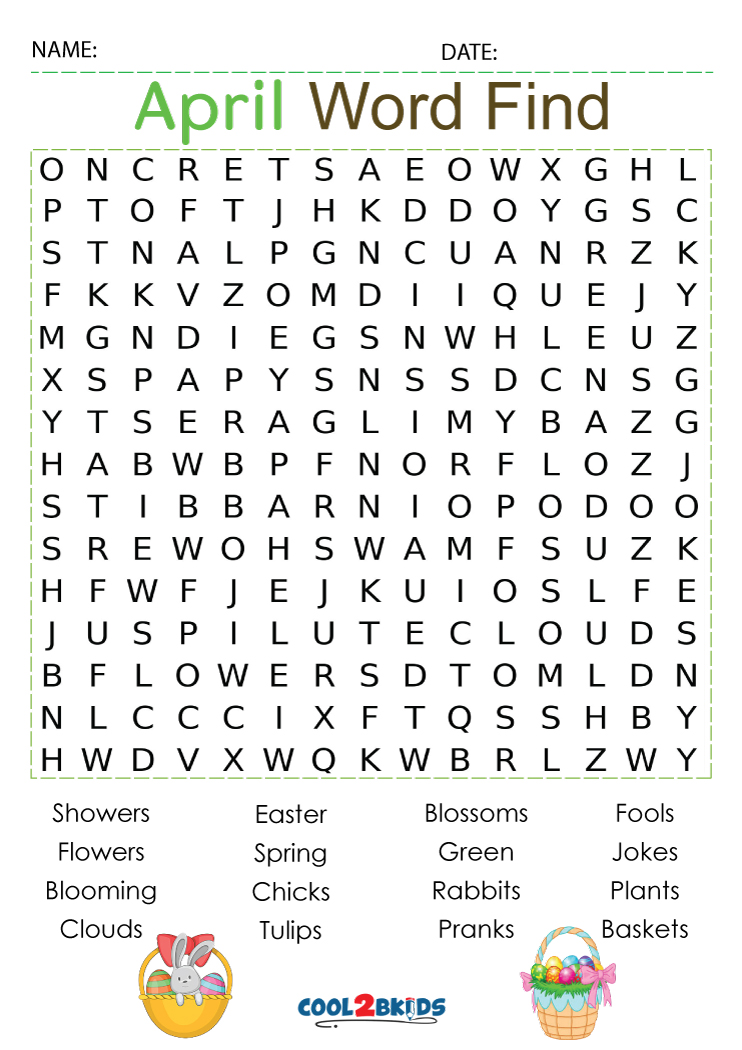 April Word Search | Cool2bKids