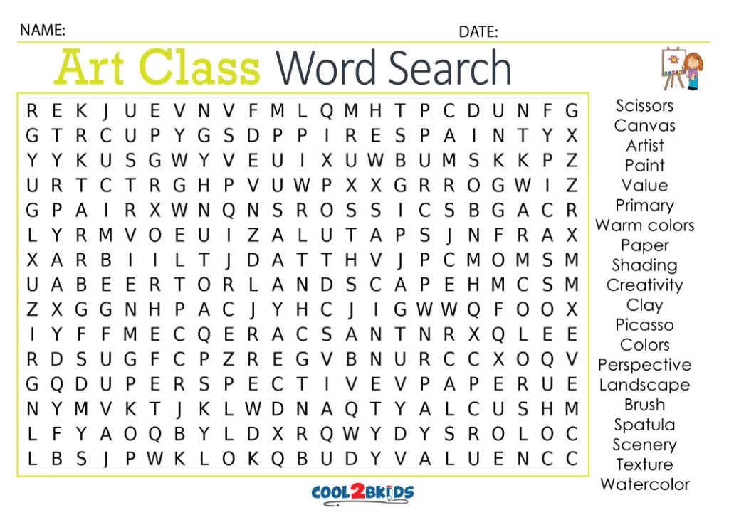 Printable Art Word Search Cool2bKids