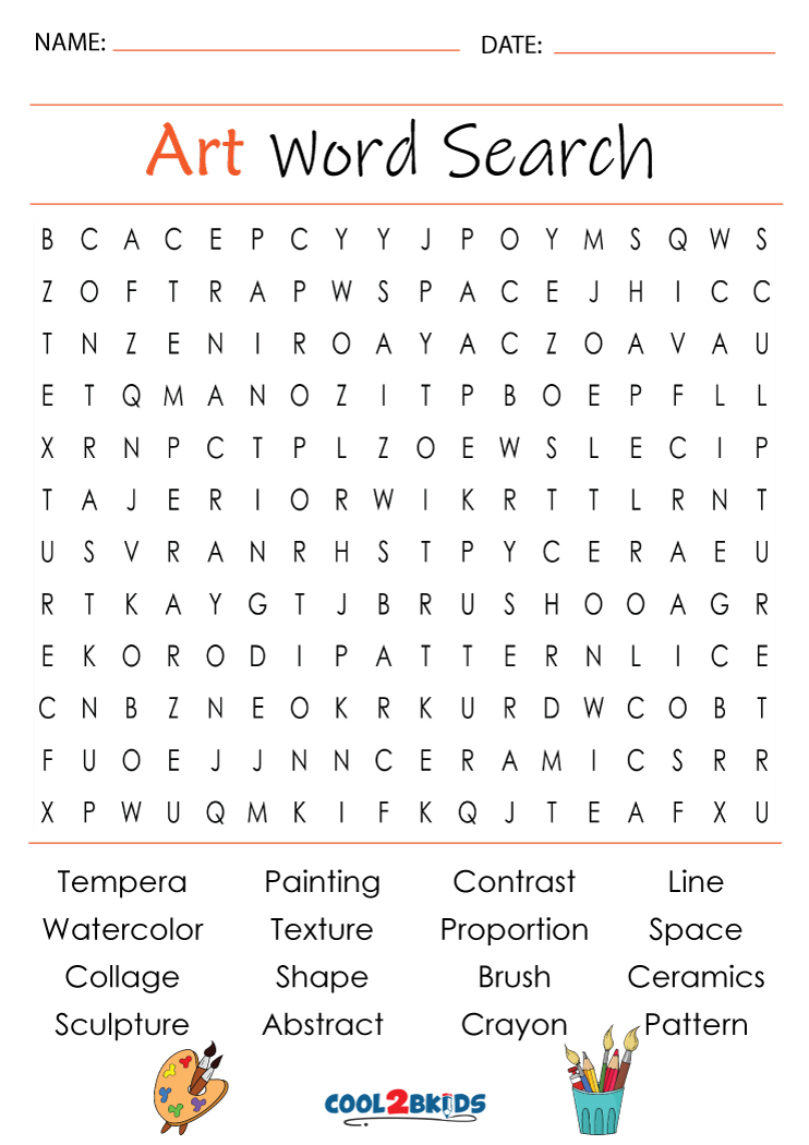 Printable Art Word Search Cool2bKids