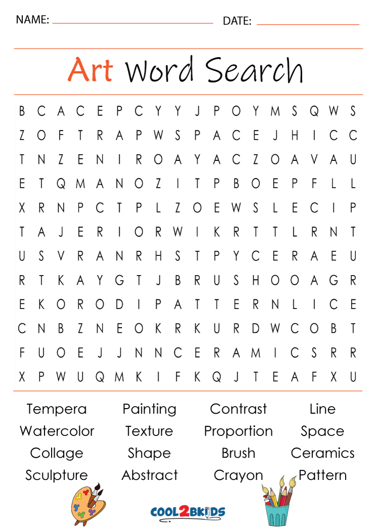 Printable Art Word Search Cool2bkids