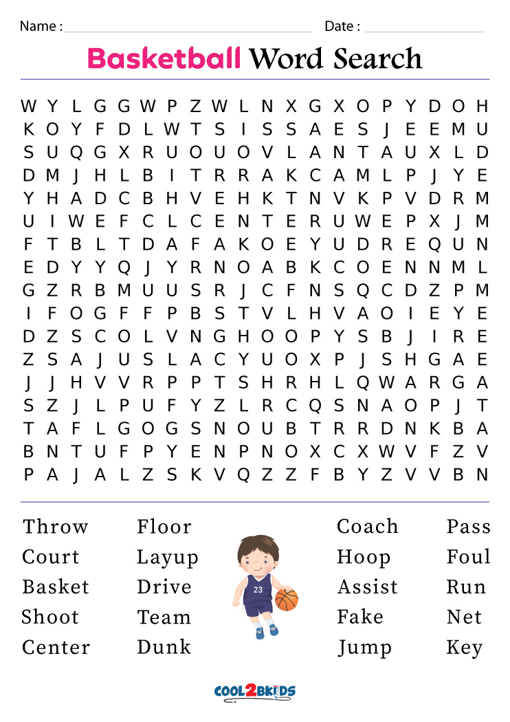 printable basketball word search cool2bkids