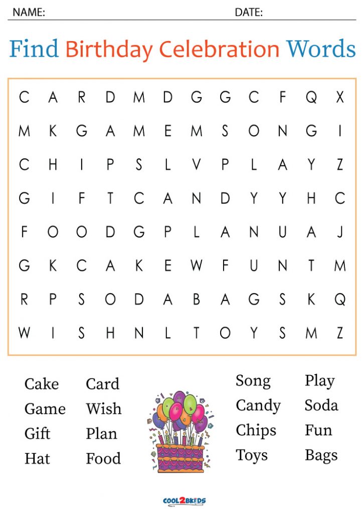 Printable Birthday Word Search - Cool2bKids