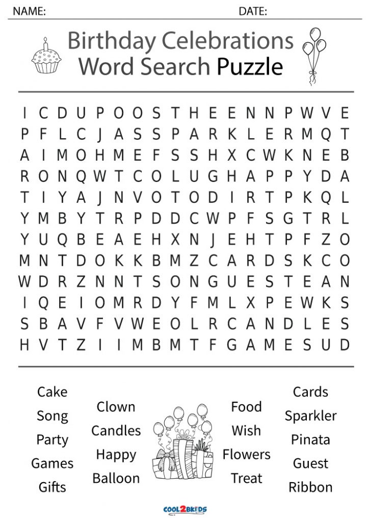 Birthday Party Word Search Printable Birthday Party Word Search Printable
