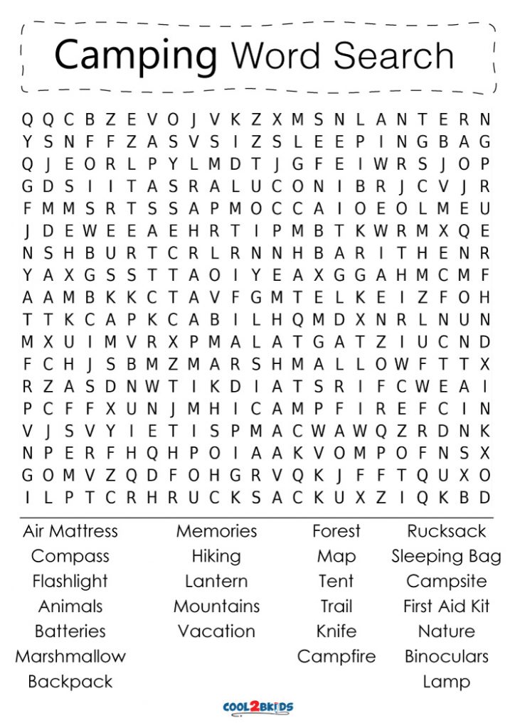 Camping Word Search Camping Word Search
