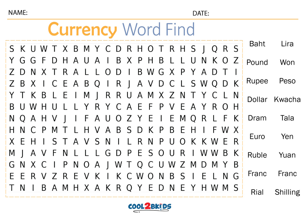 Printable Currencies Word Search Cool2bKids printable-currencies-word-search-cool2bkids