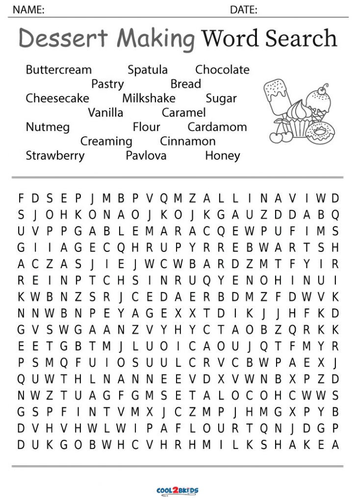 Printable Desserts Word Search - Cool2bKids
