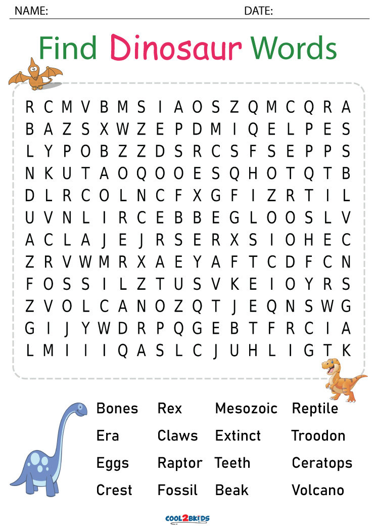 Printable Dinosaur Word Search Cool2bKids