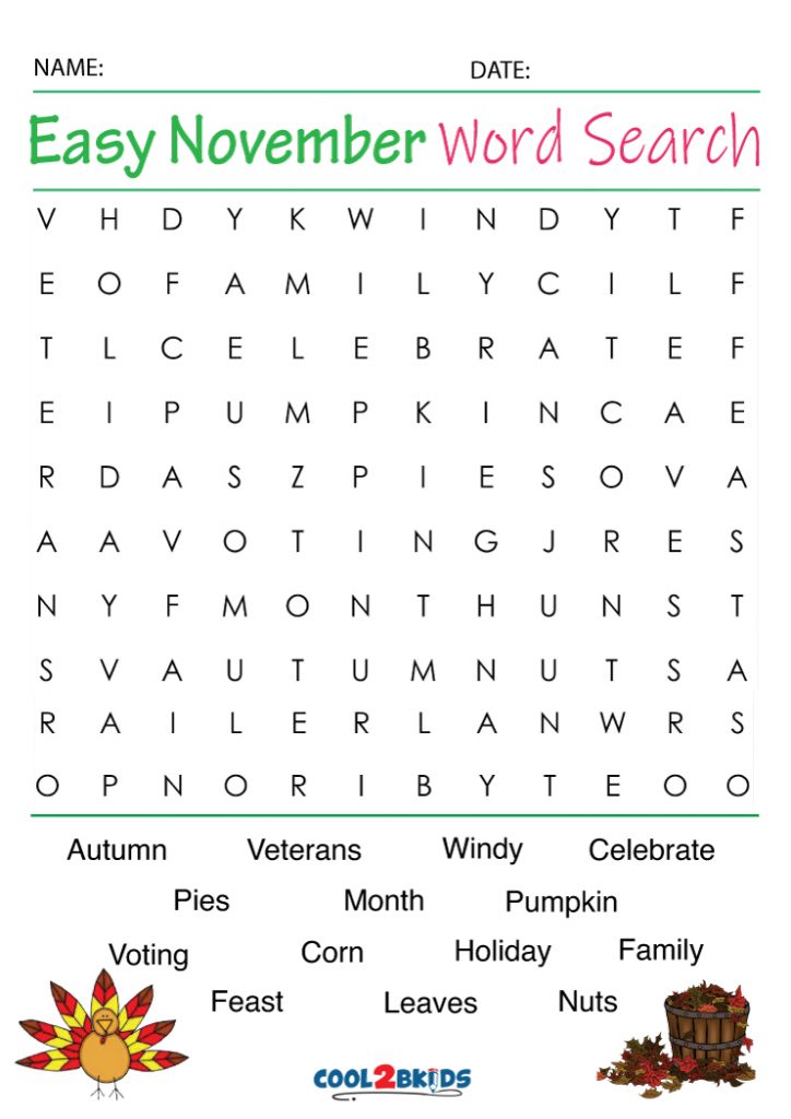 November Word Search Cool2bKids