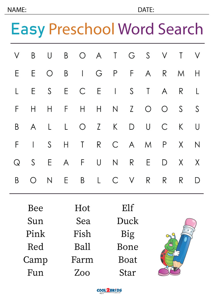 printable preschool word search cool2bkids - free preschool word search ...