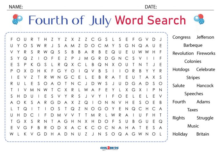 Printable 4th of July Word Search - Cool2bKids