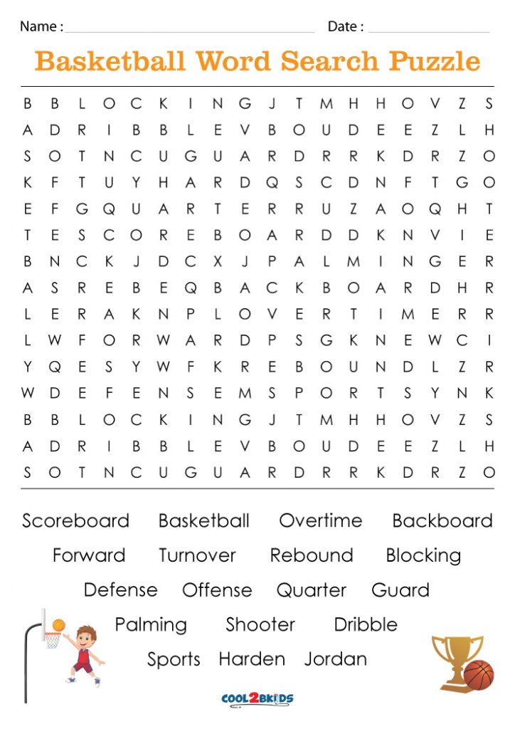 Free Printable Basketball Word Search