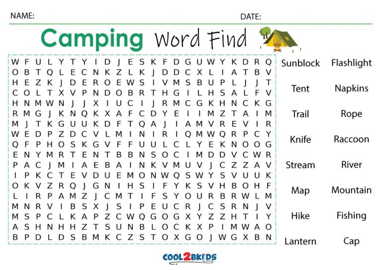 Printable Camping Word Search - Cool2bKids