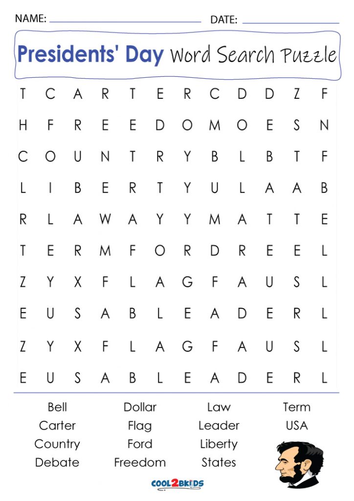 Presidents Day Word Search Answers