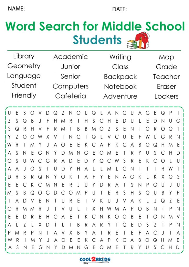 Printable Middle School Word Search Cool2bKids
