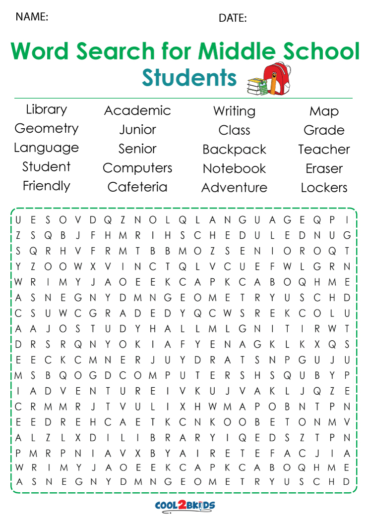 Middle School Word Search Printable