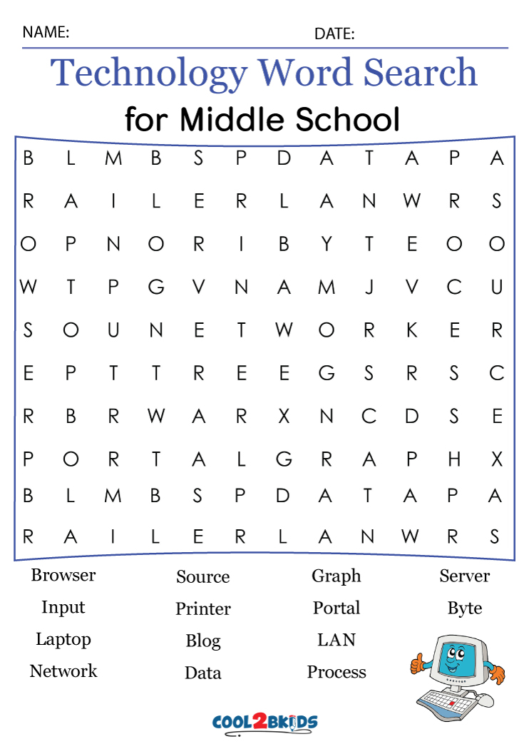 Printable Middle School Word Search Cool2bKids