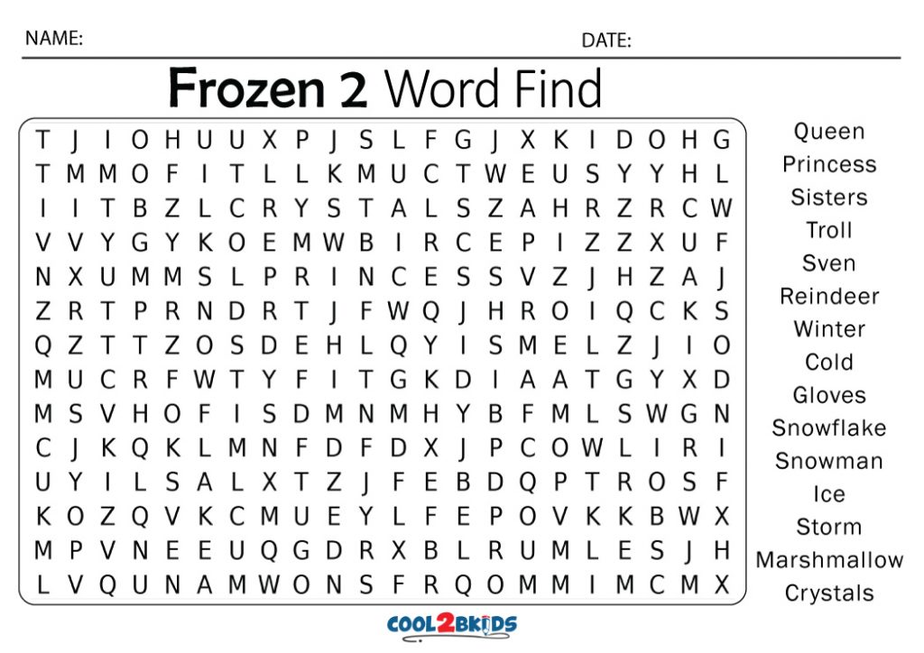 Frozen Word Search Cool2bKids