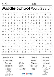Printable Middle School Word Search - Cool2bKids