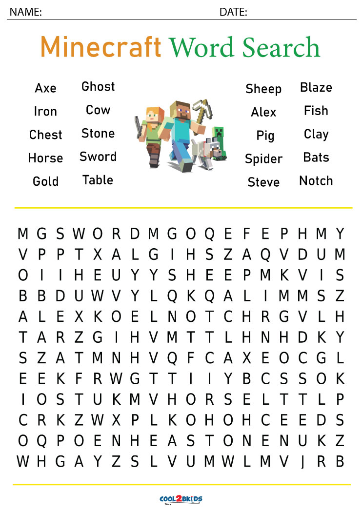 Printable Minecraft Word Search Cool2bkids