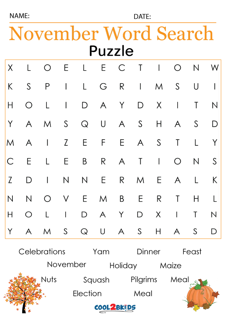 November Word Search | Cool2bKids