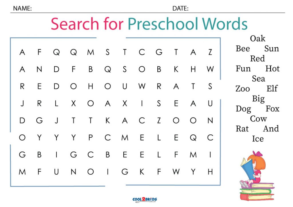 Preschool Word Search Puzzles