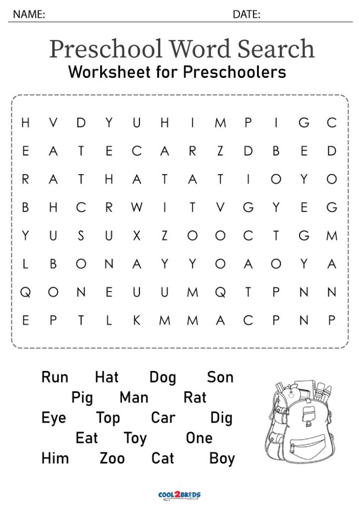 preschool word search cool2bkids