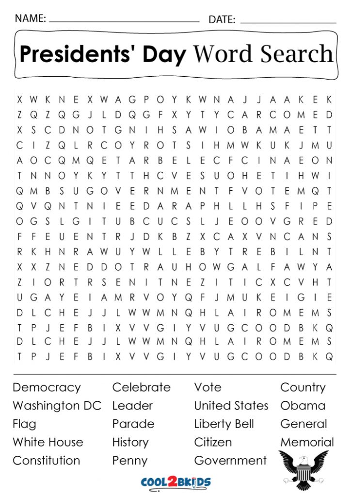 Printable Presidents' Day Word Search Cool2bKids