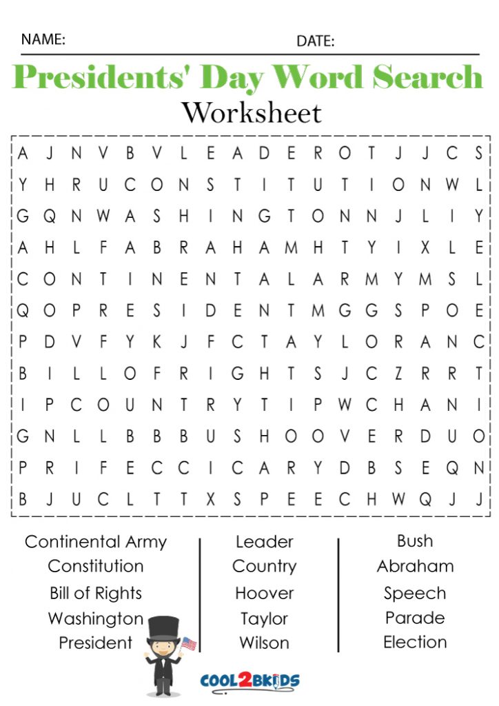 Presidents' Day Word Search Cool2bKids