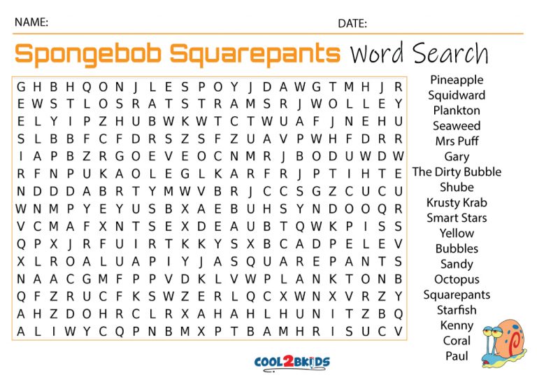 Spongebob Word Search | Cool2bKids