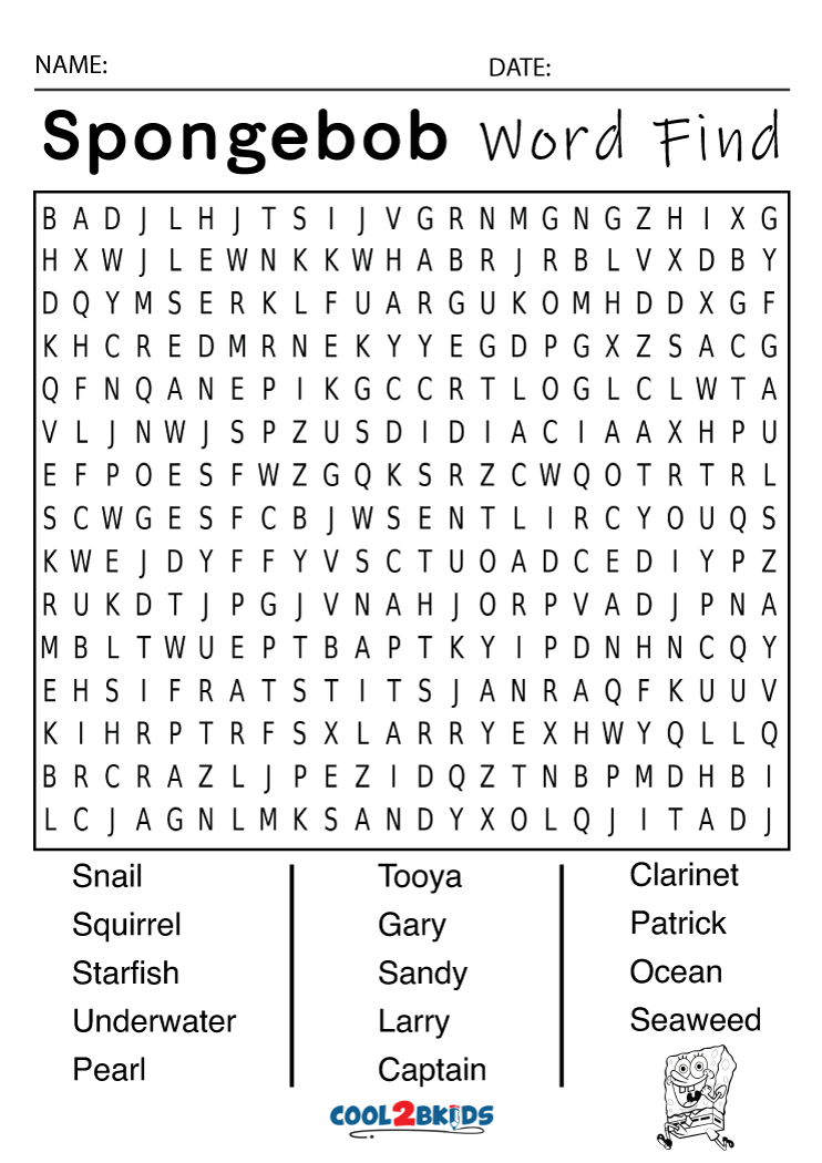 Printable Spongebob Word Search Cool2bKids