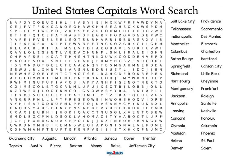 50 states word search cool2bkids