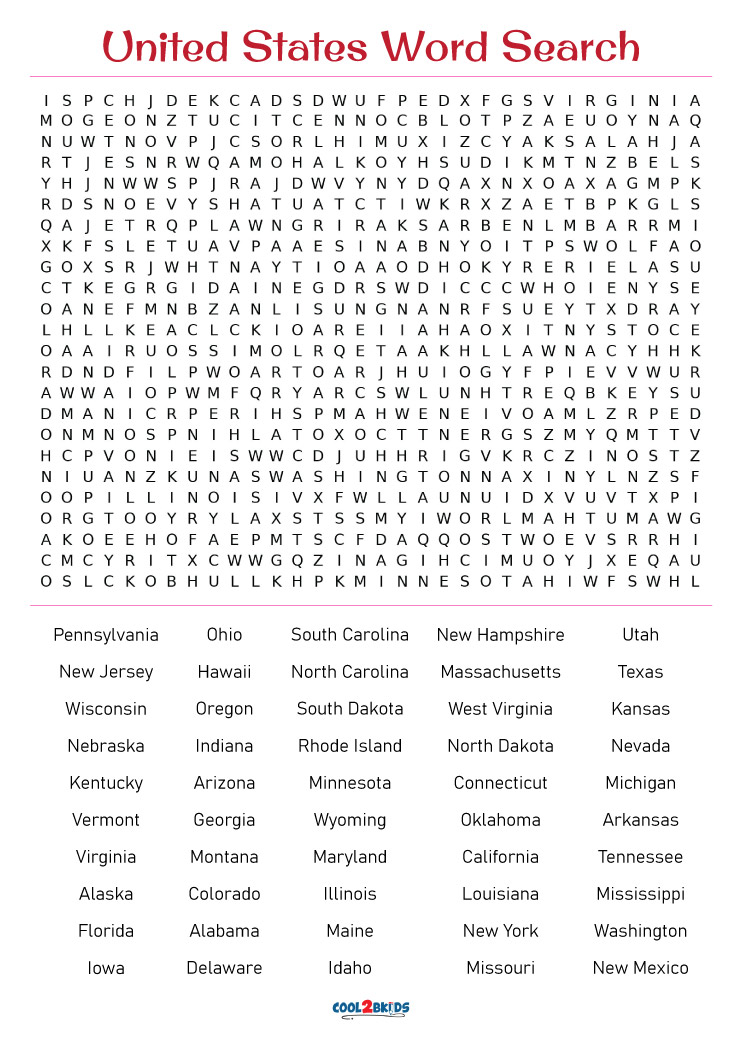 50 states word search cool2bkids