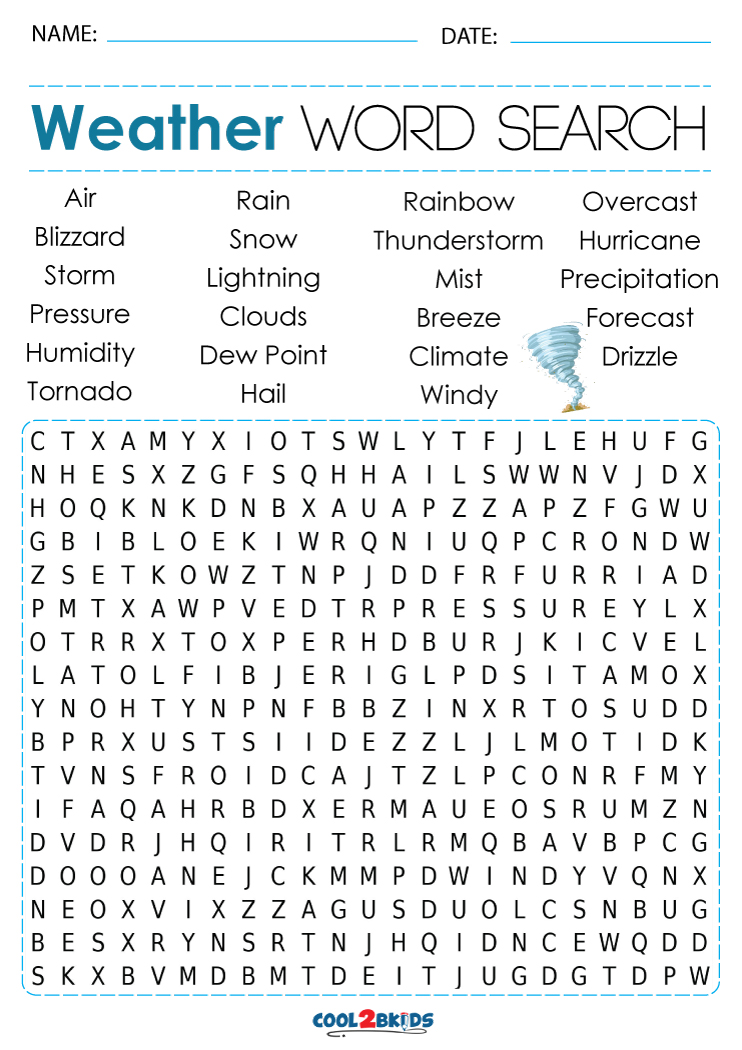 Printable Weather Word Search Cool2bKids