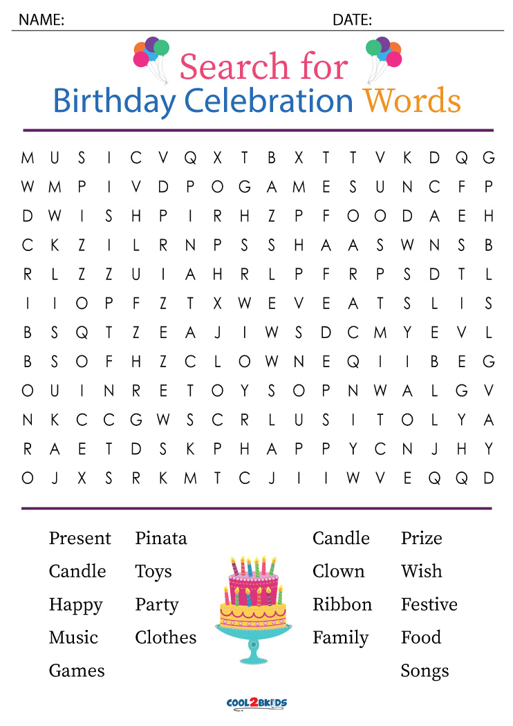 Free Printable Birthday Word Search