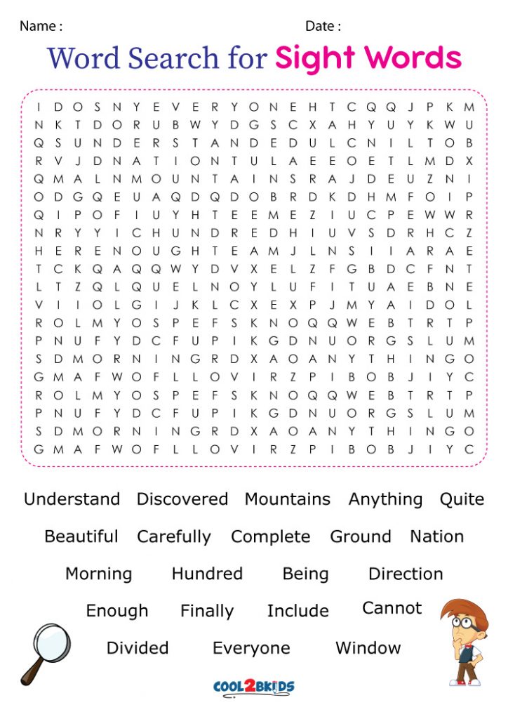 Printable Sight Word Word Search Cool2bKids