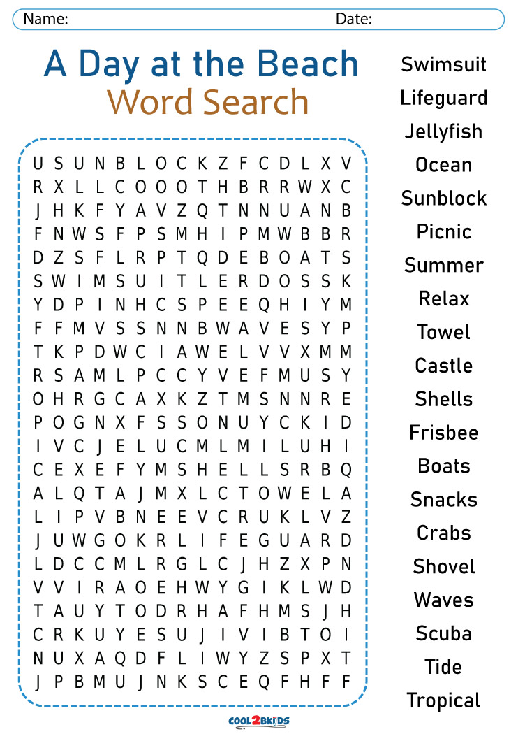 Beach Word Search | Cool2bKids