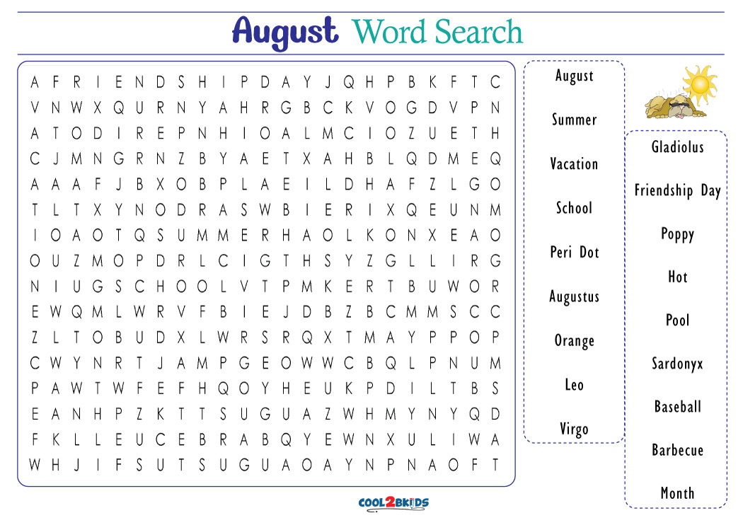 August word search puzzles printable